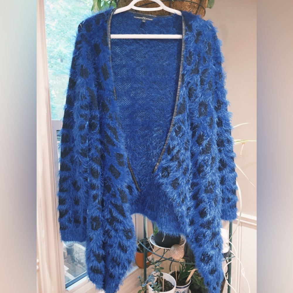 Blue & Black Super Soft Furry Cardigan - M